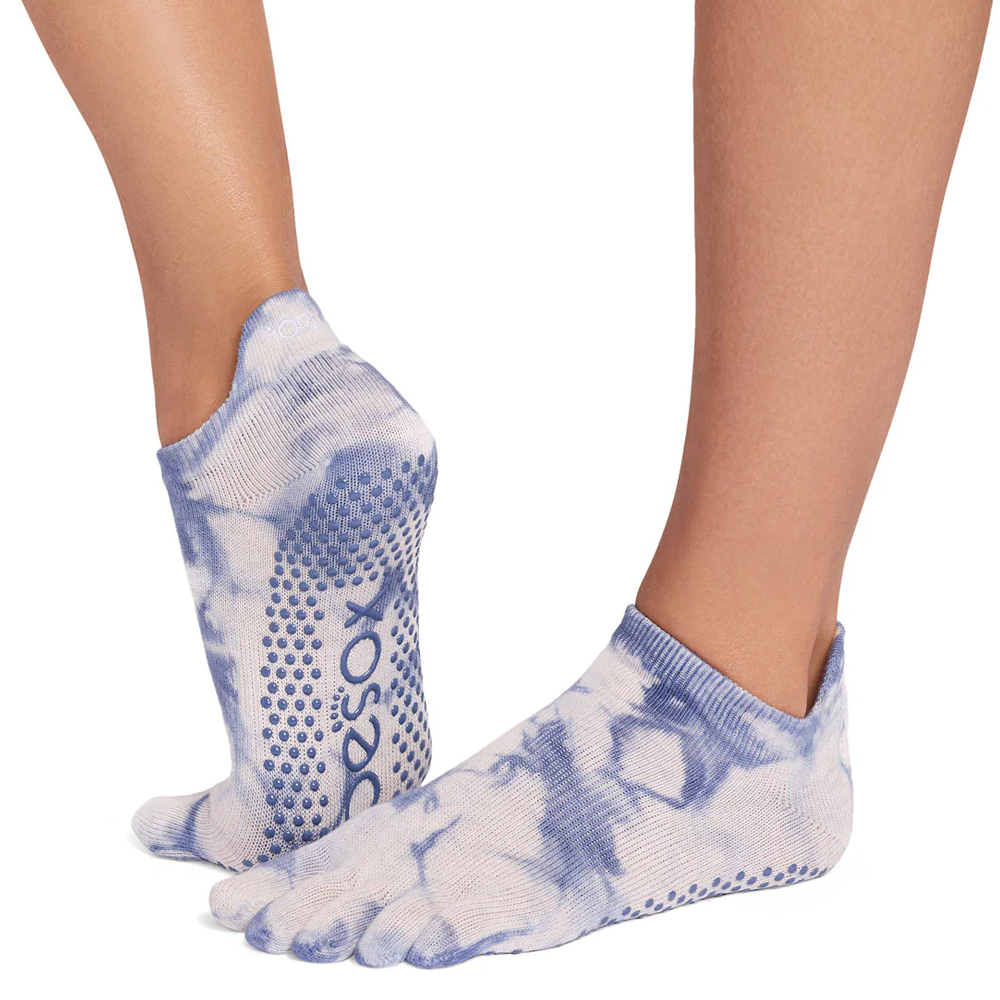 Toesox Full Toe Low Rise Grip  Soft Blue Tie Dye