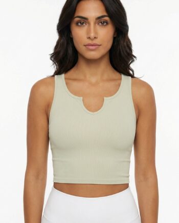Crop Top  -hals   Med Indbygget Bh Khaki Small   Khaki