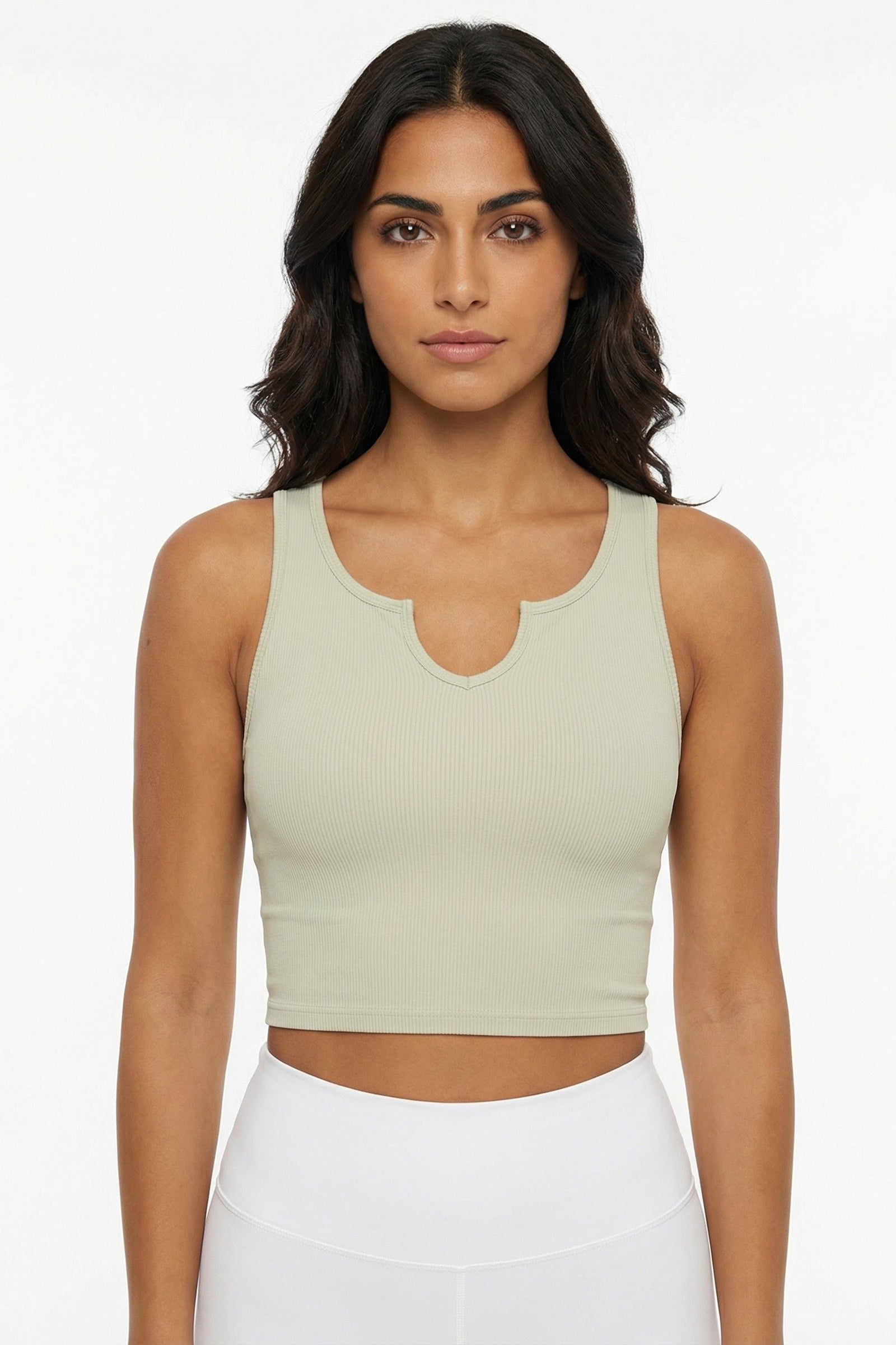Crop Top -hals Med Indbygget Bh Khaki Small Khaki